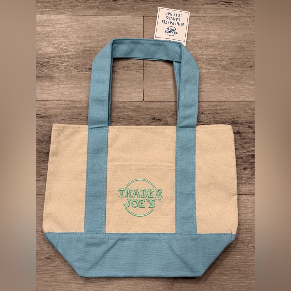 TRADER JOE’S Mini Canvas Tote Bag Pastel Blue